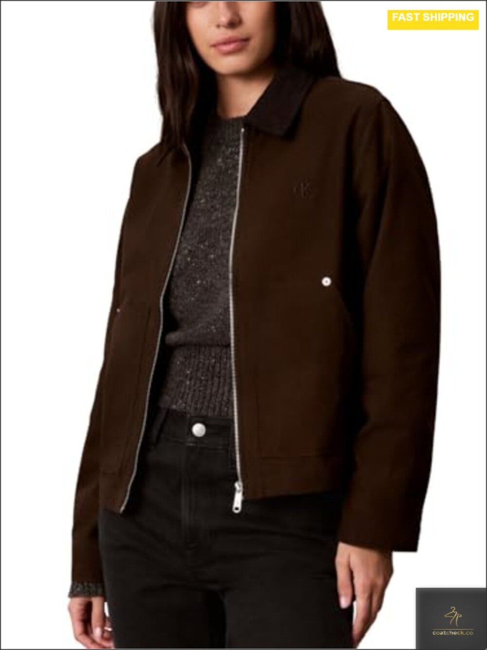 Twill Utility Jacket with Corduroy Collar